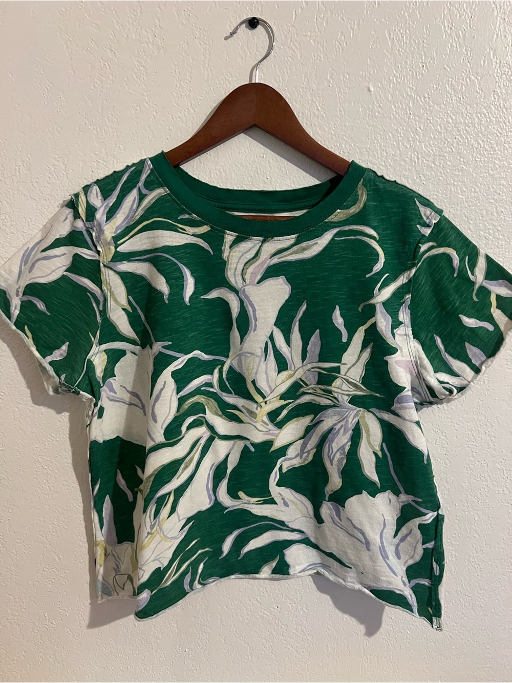 Maeve Green Floral Crop Top with White & Light Purple Print